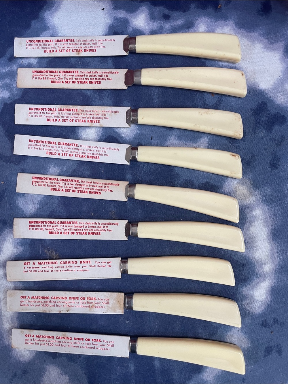 Vgt Quikut steak knives, stainless steel. 1960'-1970's Shell Station giveaway.